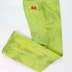 Dickies tie dye pants wide leg 4 pocket chino style lime green